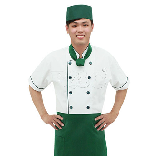 BC201綠色雙排釦滾邊配色廚師服  |商品總覽|廚師服|現貨. 訂製