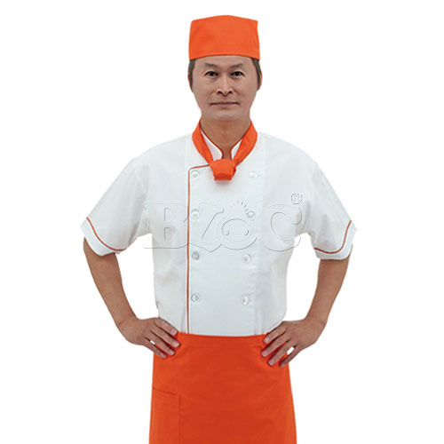 BC202橘色雙排釦滾邊配色廚師服chefwear  |商品總覽|廚師服|現貨. 訂製