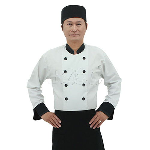 BC208黑色領袖剪接配色九分袖主廚服chefwear  |商品總覽|廚師服|現貨. 訂製