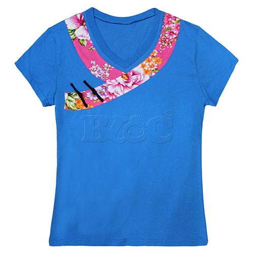 TS106003 V領中國風T恤(花布配色)  |商品總覽|T-SHIRT|T恤素面.訂製